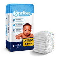 Comfees Attends Healthcare CMF-1-Attends Comfees Premium Diapers, Unisex, Tab Closure, Size 1, Brief