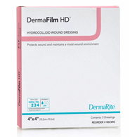 DermaFilm HD DermaRite Industries 00239E-DermaFilm HD Hydrocolloid Dressing, 4 x 4 Inch, Hydrocolloi