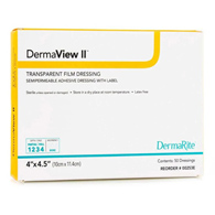 DermaView II DermaRite Industries 00253E-DermaView II Transparent Film Dressing with Border, 4 x 4 