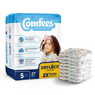 Comfees Attends Healthcare 41541-Comfees Premium Diapers, Unisex, Baby, Tab Closure, Size 5, Kid Design (BG/27)