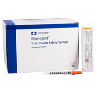 Monoject Cardinal 8881511110-Monoject Insulin Syringe with Needle, 29 Gauge, -1/2 in Needle Length, Syringes with (BX/100)