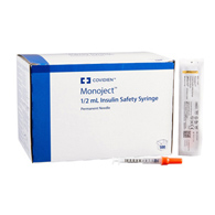 Monoject Cardinal 8881511136-Monoject Insulin Syringe with Needle, 29 Gauge, -1/2 in Needle Length, Syringes with (BX/100)