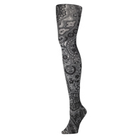 Celeste Stein Womens Tights-Queen-Black Paisley Fountain