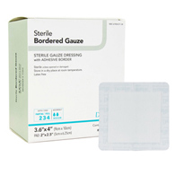 DermaRite Bordered Gauze DermaRite Industries 11364-DermaRite Gauze Adhesive Dressing, White, Sterile, 3.6 x 4 in (BX/50)