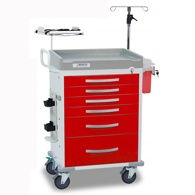 Detecto Rescue Loaded ER Medical Carts, Pre-Stocked w/ Accessories - Red Drawers