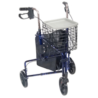 Drive 10289BL 3 Wheel Rollator w/ Basket Tray & Pouch-Flame Blue