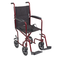 Drive Medical ATC19-RD Lightweight Transport Wheelchair-19" Seat-Red
