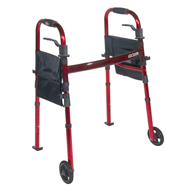 Drive RTL10263KDR Folding Travel Walker w/ 5" Wheels & Fold up Legs