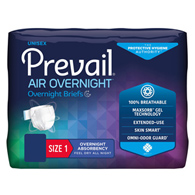 Prevail Air Overnight First Quality NGX-012/1-Prevail Air Overnight Briefs Overnight Absorbency, Size 1, Adult Briefs (PK/20)