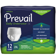 Prevail PV-517 Extra Absorbency Unisex Protective Underwear - Pack of 12 - 2XL