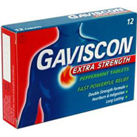 Gaviscon Glaxo Consumer Products 00135009826-Gaviscon Antacid Chewable Tablets Extra Strength, Peppermint Flavor, Pain (BT/100)