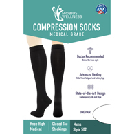 6 Pack of Mobius Wellness 15-20 mmHg Mens Knee High Dress Socks-Black