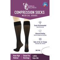 6 Pack of Mobius Wellness 8-15 mmHg Ladies Sheer Knee High Stockings-Black