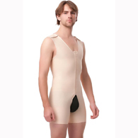 Isavela MG02 Body Suit Mid Thigh with Front Center Zipper-XL-Beige 