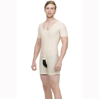 Isavela MG07 Body Suit w/ Above Elbow Sleeves & Front Zipper-Sm-Beige 