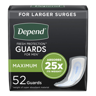 Depend Fresh Protection Guards for Men Kimberly Clark 13792-Depend Guards Incontinence Pads, Disposable, Maximum (CS/104)