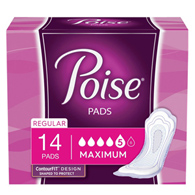 Poise Kimberly Clark 19568-Poise Bladder Control Pads, Disposable, Heavy Absorbency, Regular Length, 3" x 11", Adult (PK/14)