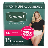 Depend Fresh Protection Kimberly Clark 43586-Depend Fresh Protection Womens Maximum Absorbency Underwear, Extra Large, 15 (CS/30)