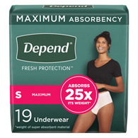 Depend Fresh Protection Kimberly Clark 47915-Depend Fresh Protection Womens Maximum Absorbency Underwear, Small, 19 (PK/19)