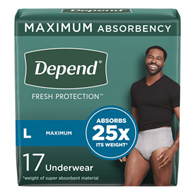 Depend Fresh Protection Kimberly Clark 47926-Depend Fresh Protection Mens Maximum Absorbency Underwear, Large, 17 ct. (PK/17)