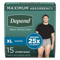 Depend Fresh Protection Kimberly Clark 47930-Depend Fresh Protection Mens Maximum Absorbency Underwear, Extra Large, 15 (CS/30)