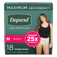 Depend Fresh Protection Kimberly Clark 47932-Depend Fresh Protection Womens Maximum Absorbency Underwear, Medium, 18 (CS/36)