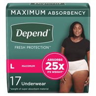 Depend Fresh Protection Kimberly Clark 48124-Depend Fresh Protection Womens Maximum Absorbency Underwear, Large, 17 (CS/34)