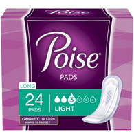 Kimberly Clark 48536 Poise Female Bladder Control Pad, Light Absorbency, Long, Disposable (PK/24)