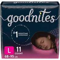 GoodNites Kimberly Clark 53363-GoodNites Absorbent Underwear, Large, 11 per Pack, Overnight & Training Pants (CS/44)