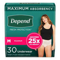 Depend Fresh Protection Kimberly Clark 53742-Depend Fresh Protection Womens Maximum Absorbency Underwear, Medium, 30 (PK/30)