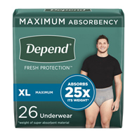 Depend Fresh Protection Kimberly Clark 53746-Depend Fresh Protection Mens Maximum Absorbency Underwear, Extra Large, 26 (PK/26)