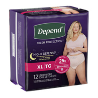 Depend Night Defense Kimberly Clark 55154-Depend Night Defense Womens Absorbent Underwear, Extra Large, Adult Briefs & (CS/48)