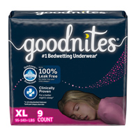 GoodNites Kimberly Clark 55593-Female Youth Absorbent Underwear GoodNites Pull On with Tear Away Seams Extra Large (PK/9)