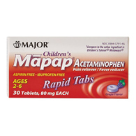 Mapap Major Pharmaceuticals 00904579146-Mapap Acetaminophen Grape Flavor Children's Pain Relief, Pain Relief (BT/30)
