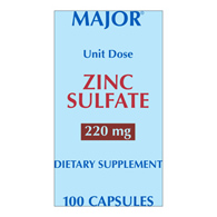 Major Pharmaceuticals 20555004000-Major 220-mg Zinc Sulfate Capsules, Nonprescription Vitamins & Minerals (BX/100)