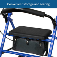 McKesson 146-10257BL-1-McKesson Folding Steel Four-Wheel Rollator, Blue, Rollators