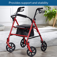 McKesson 146-10257RD-1 Folding Steel Four-Wheel Rollator, 12 in Seat Width, Red, Rollators (EA/1)