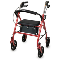 McKesson 146-10257RD-1 Folding Steel Four-Wheel Rollator, 12 in Seat Width, Red, Rollators (EA/1)