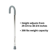 McKesson 146-10302-6 Round Handle Walking Cane, Aluminum, 29-3/4 - 38-3/4 in Height, Canes (EA/1)