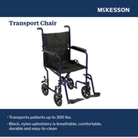 McKesson 146-ATC19-BL Transport Chair, 19 in Seat, Swing-Away Footrest, Blue Finish