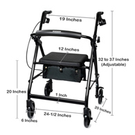 McKesson 146-R726BK-McKesson Folding Aluminum Four-Wheel Rollator, Black, Rollators