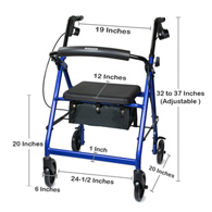McKesson 146-R726BL-McKesson Folding Aluminum Four-Wheel Rollator, Blue, Rollators