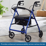 McKesson 146-R726BL-McKesson Folding Aluminum Four-Wheel Rollator, Blue, Rollators