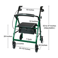 McKesson 146-R726GR-McKesson Folding Aluminum Four-Wheel Rollator, Green, Rollators