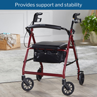 McKesson 146-R726RD-McKesson Folding Aluminum Four-Wheel Rollator, Red, Rollators