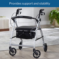 McKesson 146-R726SL-McKesson Folding Aluminum Four-Wheel Rollator, Silver, Rollators