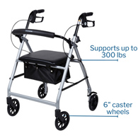 McKesson 146-R726SL-McKesson Folding Aluminum Four-Wheel Rollator, Silver, Rollators
