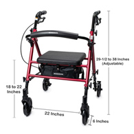 McKesson 146-RTL10261RD-McKesson Four-Wheel Rollator, Rollators