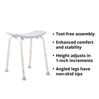 McKesson 146-RTL12203KDR Aluminum Bath Bench Without Backrest, 15-1/2 - 19-1/2 in, Gray, Benches (EA/1)