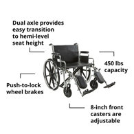 McKesson 146-STD24ECDDA-ELR Bariatric Wheelchair, 24 in Seat Width, Elevating Legrest